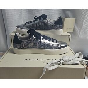 AllSaints Shana Met Sneaker Silver/Black leather lace up low top woman 9.5M